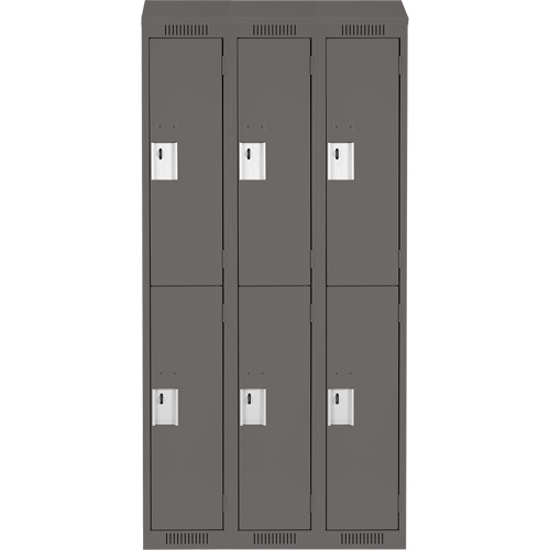 Clean Line Lockers, 2 -tier, Bank of 3, 36" x 18" x 78", Steel, Charcoal, Rivet (Assembled) Les Fournitures Industrielles Méga