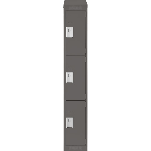 Clean Line Lockers, 3 -tier, 12" x 18" x 78", Steel, Charcoal, Rivet (Assembled) Les Fournitures Industrielles Méga