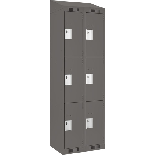 Clean Line Lockers, 3 -tier, Bank of 2, 24" x 18" x 78", Steel, Charcoal, Rivet (Assembled) Les Fournitures Industrielles Méga