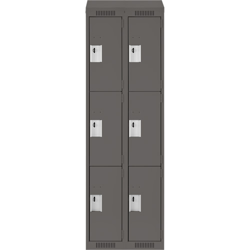 Clean Line Lockers, 3 -tier, Bank of 2, 24" x 18" x 78", Steel, Charcoal, Rivet (Assembled) Les Fournitures Industrielles Méga