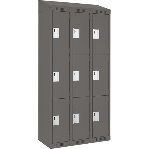 Clean Line Lockers, 3 -tier, Bank of 3, 36" x 18" x 78", Steel, Charcoal, Rivet (Assembled) Les Fournitures Industrielles Méga