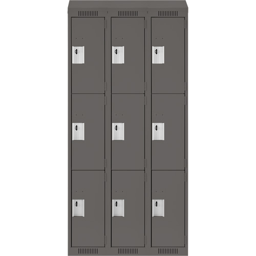 Clean Line Lockers, 3 -tier, Bank of 3, 36" x 18" x 78", Steel, Charcoal, Rivet (Assembled) Les Fournitures Industrielles Méga