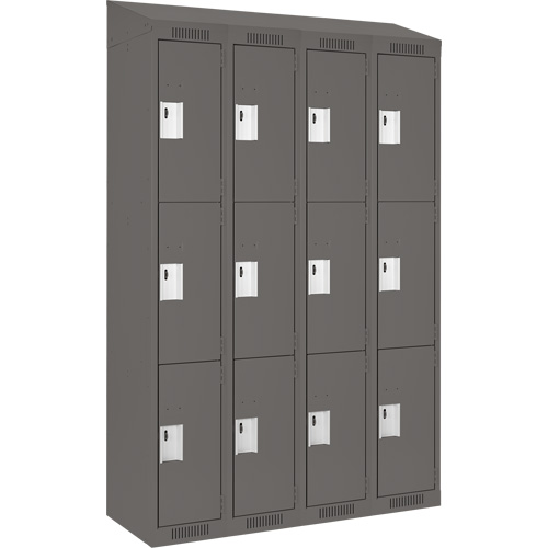 Clean Line Lockers, 3 -tier, Bank of 4, 48" x 18" x 78", Steel, Charcoal, Rivet (Assembled) Les Fournitures Industrielles Méga