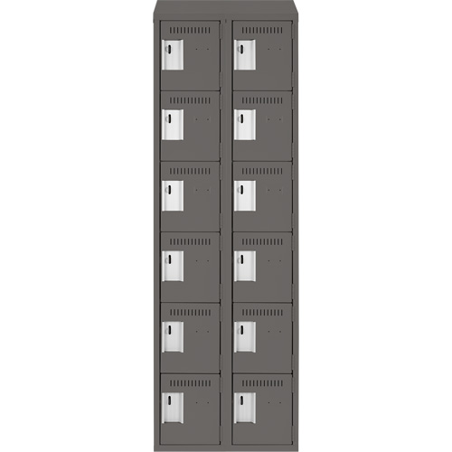 Clean Line Lockerette, 6 -tier, Bank of 2, 24" x 18" x 78", Steel, Charcoal, Rivet (Assembled) Les Fournitures Industrielles Méga