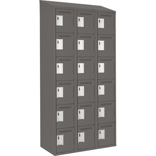 Clean Line Lockerette, 6 -tier, Bank of 3, 36" x 18" x 78", Steel, Charcoal, Rivet (Assembled) Les Fournitures Industrielles Méga