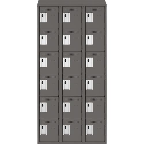 Clean Line Lockerette, 6 -tier, Bank of 3, 36" x 18" x 78", Steel, Charcoal, Rivet (Assembled) Les Fournitures Industrielles Méga