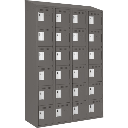 Clean Line Lockerette, 6 -tier, Bank of 4, 48" x 18" x 78", Steel, Charcoal, Rivet (Assembled) Les Fournitures Industrielles Méga