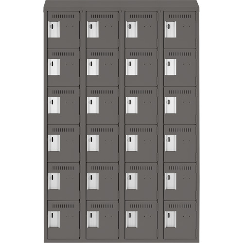 Clean Line Lockerette, 6 -tier, Bank of 4, 48" x 18" x 78", Steel, Charcoal, Rivet (Assembled) Les Fournitures Industrielles Méga