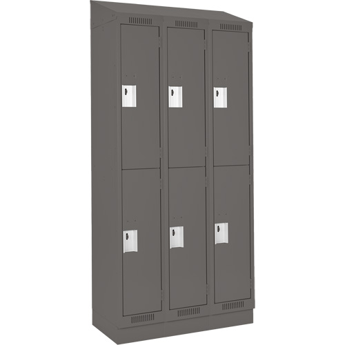 Clean Line Lockers, 2 -tier, Bank of 3, 36" x 18" x 82", Steel, Charcoal, Rivet (Assembled) Les Fournitures Industrielles Méga