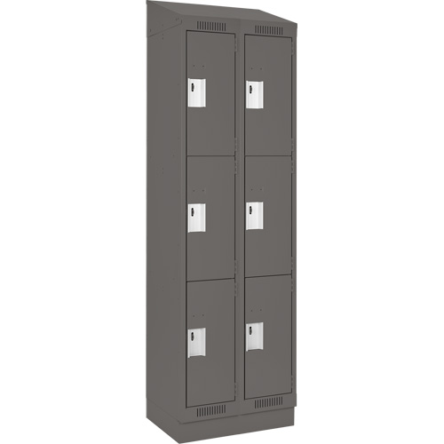 Clean Line Lockers, 3 -tier, Bank of 2, 24" x 18" x 82", Steel, Charcoal, Rivet (Assembled) Les Fournitures Industrielles Méga