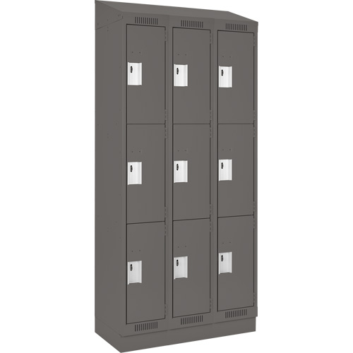 Clean Line Lockers, 3 -tier, Bank of 3, 36" x 18" x 82", Steel, Charcoal, Rivet (Assembled) Les Fournitures Industrielles Méga