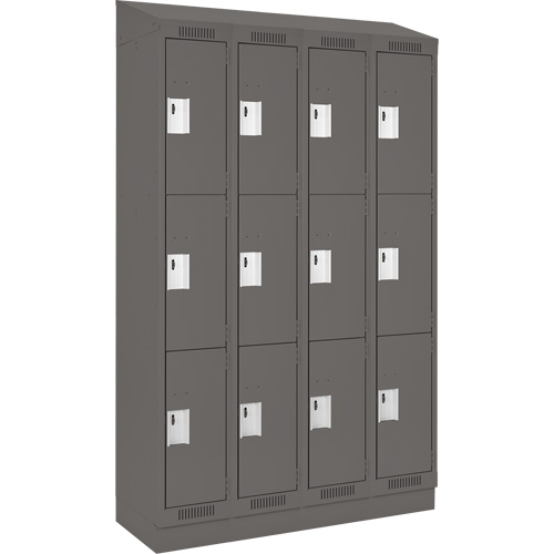 Clean Line Lockers, 3 -tier, Bank of 4, 48" x 18" x 82", Steel, Charcoal, Rivet (Assembled) Les Fournitures Industrielles Méga