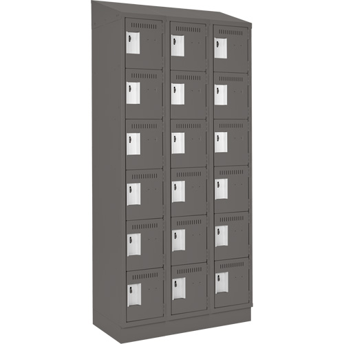 Clean Line Lockerette, 6 -tier, Bank of 3, 36" x 18" x 82", Steel, Charcoal, Rivet (Assembled) Les Fournitures Industrielles Méga