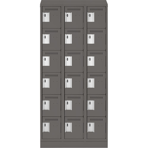 Clean Line Lockerette, 6 -tier, Bank of 3, 36" x 18" x 82", Steel, Charcoal, Rivet (Assembled) Les Fournitures Industrielles Méga