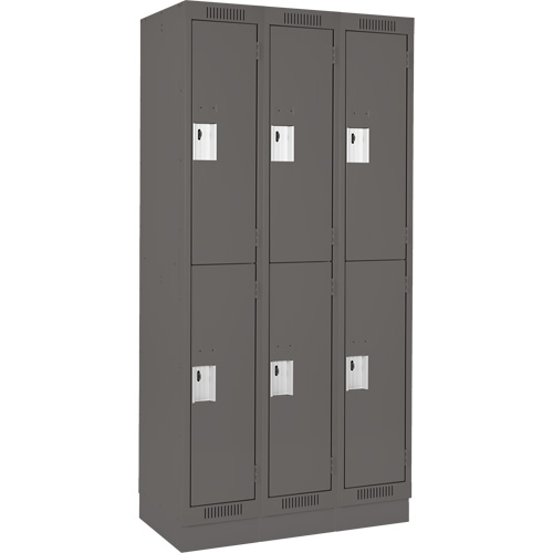 Clean Line Lockers, 2 -tier, Bank of 3, 36" x 18" x 76", Steel, Charcoal, Rivet (Assembled) Les Fournitures Industrielles Méga