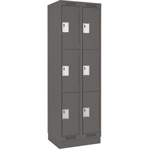 Clean Line Lockers, 3 -tier, Bank of 2, 24" x 18" x 76", Steel, Charcoal, Rivet (Assembled) Les Fournitures Industrielles Méga