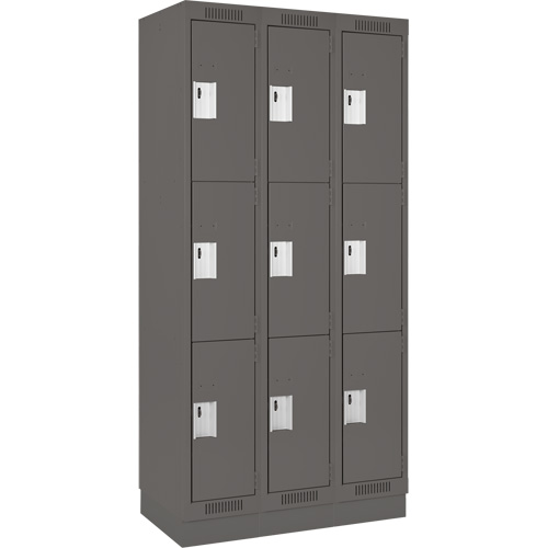 Clean Line Lockers, 3 -tier, Bank of 3, 36" x 18" x 76", Steel, Charcoal, Rivet (Assembled) Les Fournitures Industrielles Méga