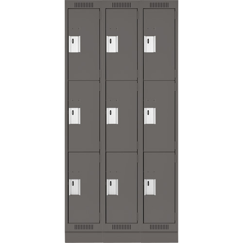 Clean Line Lockers, 3 -tier, Bank of 3, 36" x 18" x 76", Steel, Charcoal, Rivet (Assembled) Les Fournitures Industrielles Méga