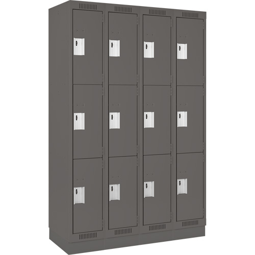 Clean Line Lockers, 3 -tier, Bank of 4, 48" x 18" x 76", Steel, Charcoal, Rivet (Assembled) Les Fournitures Industrielles Méga