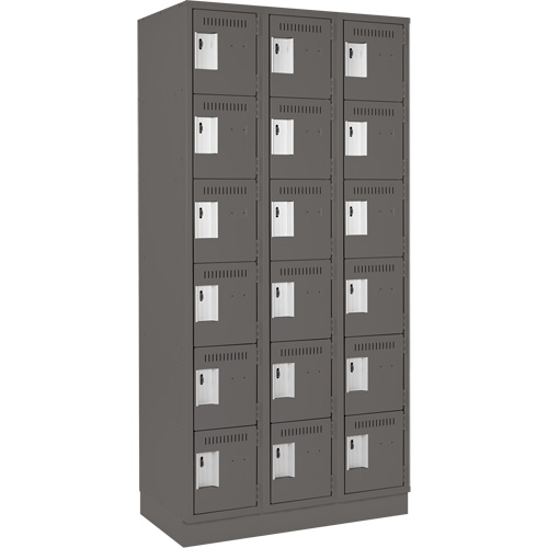 Clean Line Lockerette, 6 -tier, Bank of 3, 36" x 18" x 76", Steel, Charcoal, Rivet (Assembled) Les Fournitures Industrielles Méga