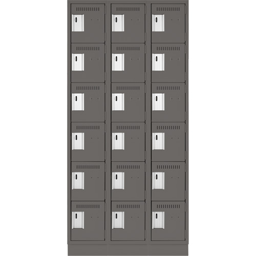 Clean Line Lockerette, 6 -tier, Bank of 3, 36" x 18" x 76", Steel, Charcoal, Rivet (Assembled) Les Fournitures Industrielles Méga