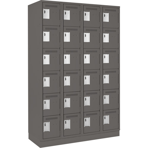 Clean Line Lockerette, 6 -tier, Bank of 4, 48" x 18" x 76", Steel, Charcoal, Rivet (Assembled) Les Fournitures Industrielles Méga