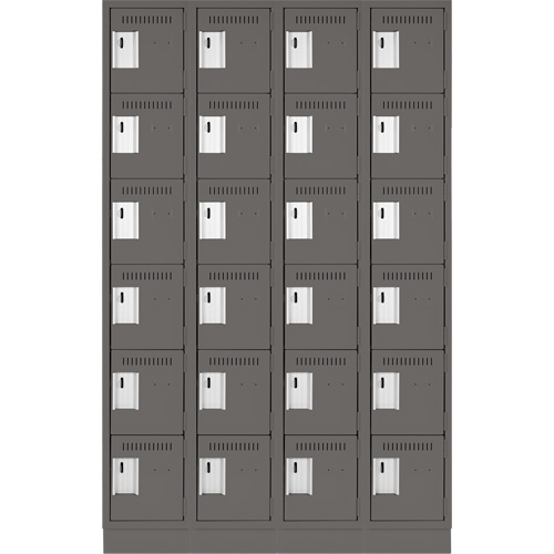 Clean Line Lockerette, 6 -tier, Bank of 4, 48" x 18" x 76", Steel, Charcoal, Rivet (Assembled) Les Fournitures Industrielles Méga
