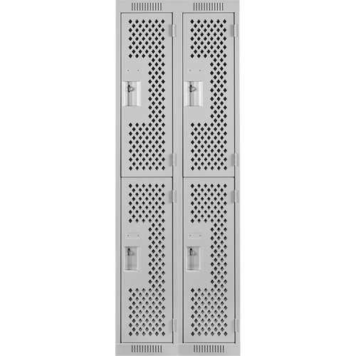 Clean Line Lockers, 2 -tier, Bank of 2, 24" x 15" x 72", Steel, Grey, Rivet (Assembled), Perforated Les Fournitures Industrielles Méga