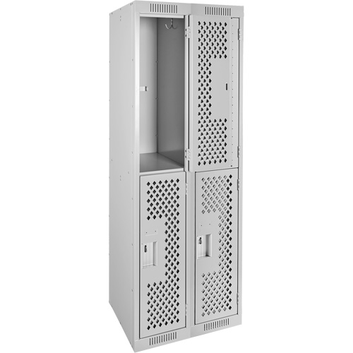 Clean Line Lockers, 2 -tier, Bank of 2, 24" x 15" x 72", Steel, Grey, Rivet (Assembled), Perforated Les Fournitures Industrielles Méga