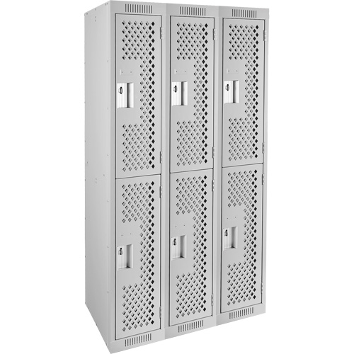 Clean Line Lockers, 2 -tier, Bank of 3, 36" x 15" x 72", Steel, Grey, Rivet (Assembled), Perforated Les Fournitures Industrielles Méga