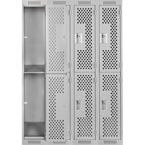 Casiers Clean Line, 2 niveaux, Bloc de 4, 48" x 15" x 72", Acier, Gris, Rivet (assembl&eacute;), Perfor&eacute; Les Fournitures Industrielles Méga