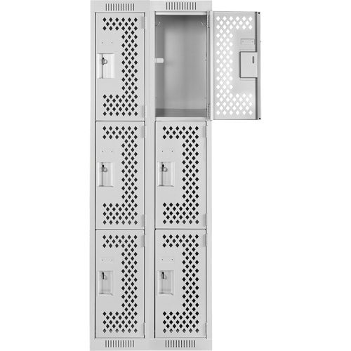 Clean Line Lockers, 3 -tier, Bank of 2, 24" x 12" x 72", Steel, Grey, Rivet (Assembled), Perforated Les Fournitures Industrielles Méga