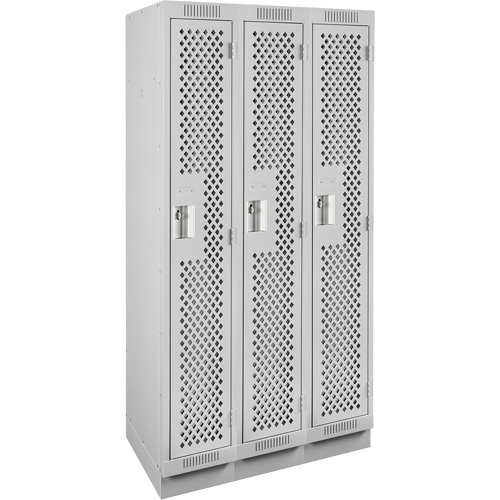 Clean Line Lockers, Bank of 3, 36" x 18" x 76", Steel, Grey, Rivet (Assembled), Perforated Les Fournitures Industrielles Méga