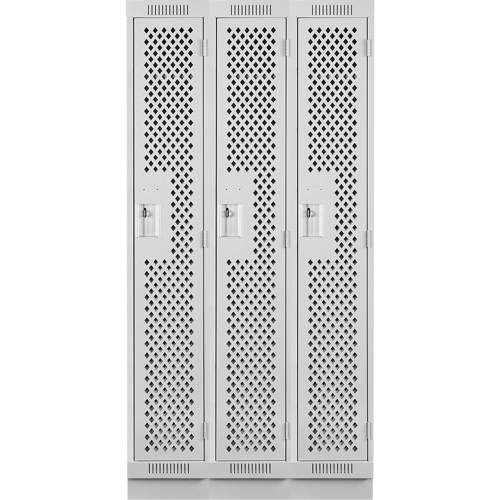 Clean Line Lockers, Bank of 3, 36" x 18" x 76", Steel, Grey, Rivet (Assembled), Perforated Les Fournitures Industrielles Méga