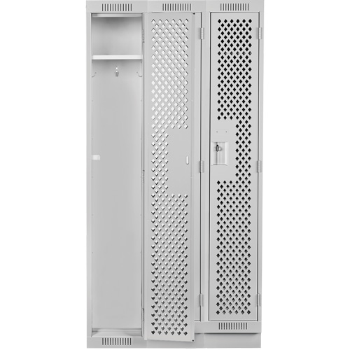 Clean Line Lockers, Bank of 3, 36" x 18" x 76", Steel, Grey, Rivet (Assembled), Perforated Les Fournitures Industrielles Méga