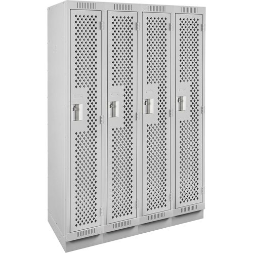 Clean Line Lockers, Bank of 4, 48" x 18" x 76", Steel, Grey, Rivet (Assembled), Perforated Les Fournitures Industrielles Méga