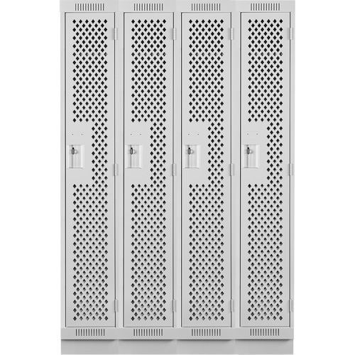 Clean Line Lockers, Bank of 4, 48" x 18" x 76", Steel, Grey, Rivet (Assembled), Perforated Les Fournitures Industrielles Méga