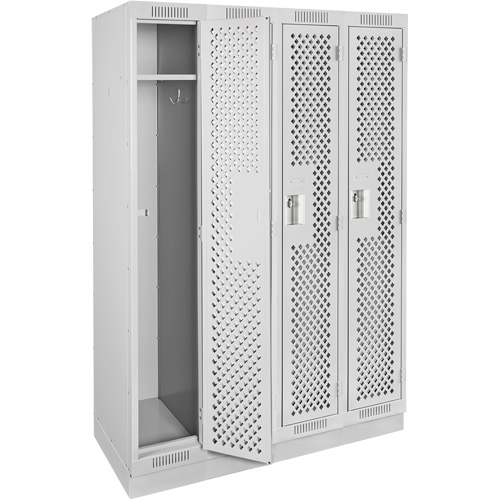 Clean Line Lockers, Bank of 4, 48" x 18" x 76", Steel, Grey, Rivet (Assembled), Perforated Les Fournitures Industrielles Méga