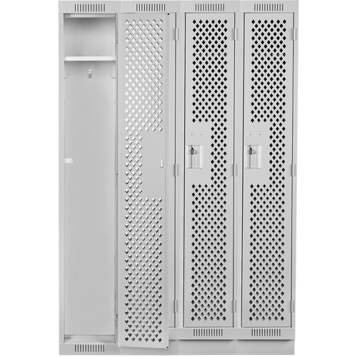 Clean Line Lockers, Bank of 4, 48" x 18" x 76", Steel, Grey, Rivet (Assembled), Perforated Les Fournitures Industrielles Méga