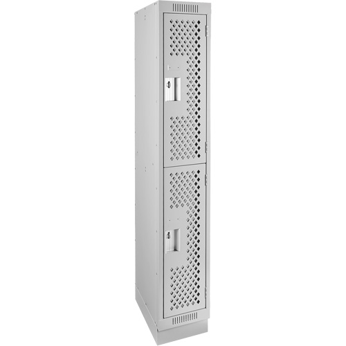 Clean Line Lockers, 2 -tier, 12" x 15" x 76", Steel, Grey, Rivet (Assembled), Perforated Les Fournitures Industrielles Méga