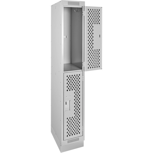 Clean Line Lockers, 2 -tier, 12" x 15" x 76", Steel, Grey, Rivet (Assembled), Perforated Les Fournitures Industrielles Méga