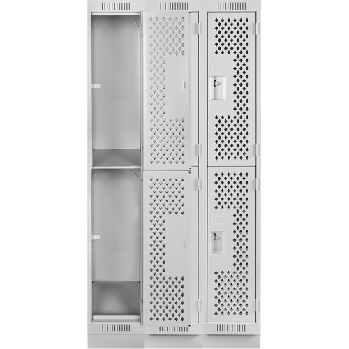Clean Line Lockers, 2 -tier, Bank of 3, 36" x 15" x 76", Steel, Grey, Rivet (Assembled), Perforated Les Fournitures Industrielles Méga