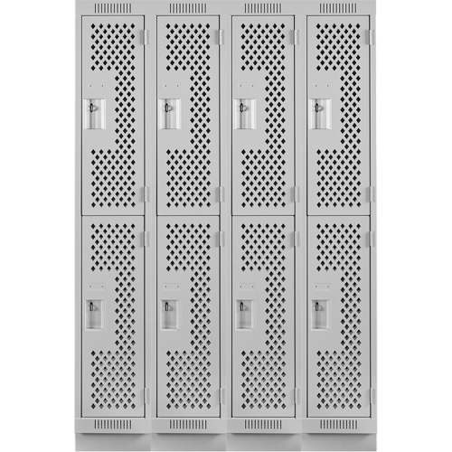 Clean Line Lockers, 2 -tier, Bank of 4, 48" x 15" x 76", Steel, Grey, Rivet (Assembled), Perforated Les Fournitures Industrielles Méga