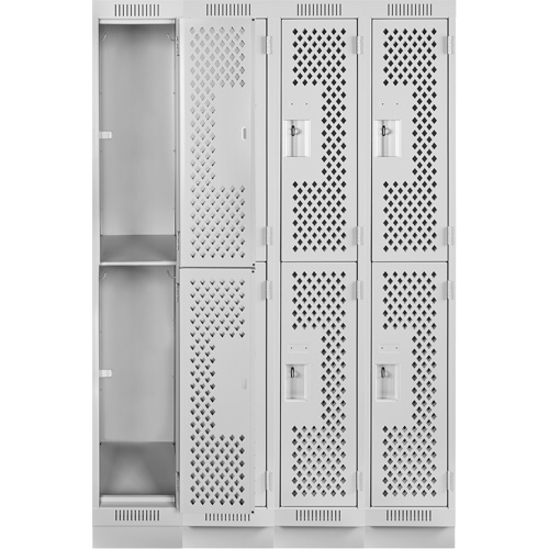 Clean Line Lockers, 2 -tier, Bank of 4, 48" x 15" x 76", Steel, Grey, Rivet (Assembled), Perforated Les Fournitures Industrielles Méga