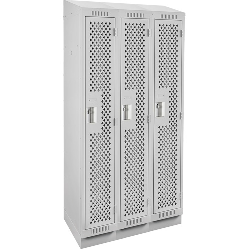 Clean Line Lockers, Bank of 3, 36" x 18" x 82", Steel, Grey, Rivet (Assembled), Perforated Les Fournitures Industrielles Méga