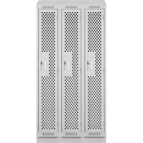 Clean Line Lockers, Bank of 3, 36" x 18" x 82", Steel, Grey, Rivet (Assembled), Perforated Les Fournitures Industrielles Méga
