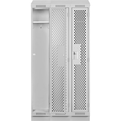 Clean Line Lockers, Bank of 3, 36" x 18" x 82", Steel, Grey, Rivet (Assembled), Perforated Les Fournitures Industrielles Méga