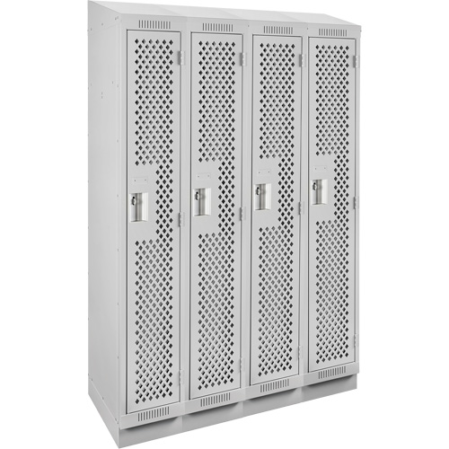 Clean Line Lockers, Bank of 4, 48" x 18" x 82", Steel, Grey, Rivet (Assembled), Perforated Les Fournitures Industrielles Méga