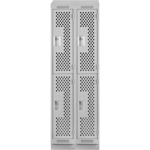 Clean Line Lockers, 2 -tier, Bank of 2, 24" x 18" x 82", Steel, Grey, Rivet (Assembled), Perforated Les Fournitures Industrielles Méga