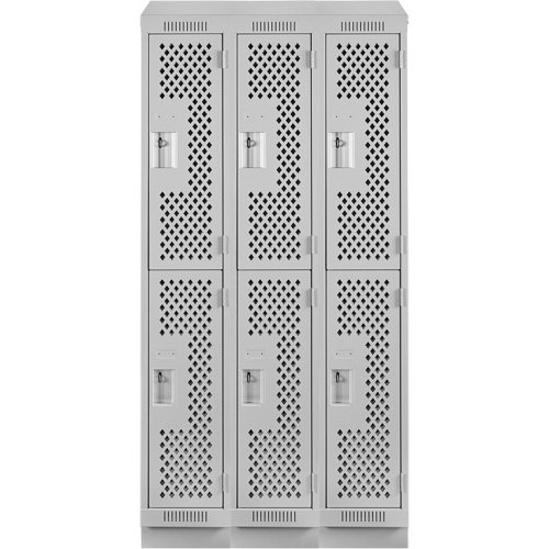 Clean Line Lockers, 2 -tier, Bank of 3, 36" x 12" x 82", Steel, Grey, Rivet (Assembled), Perforated Les Fournitures Industrielles Méga
